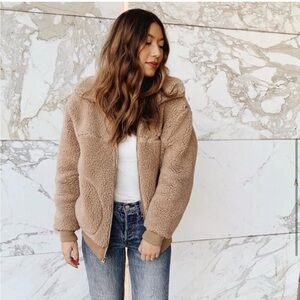 Wilfred Free Aritzia The Teddy Sherpa Full Zip Oversized Jacket Camel Size XS